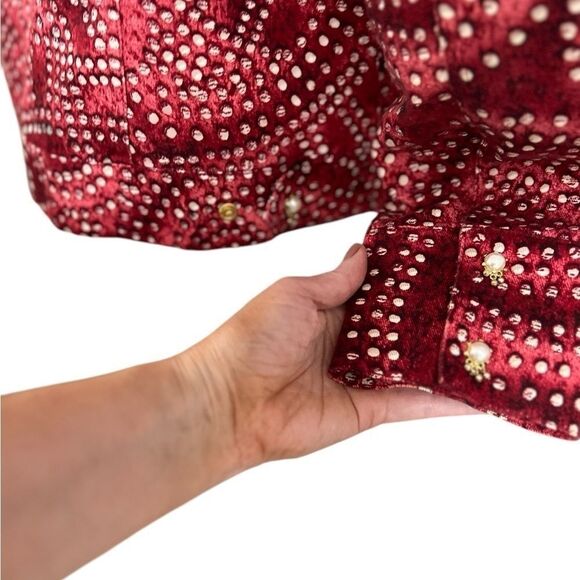 St. John sport Red and White pearl Studded Jacket abstract large - Picture 5 of 13